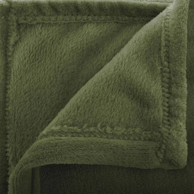 Fleece deken/fleeceplaid olijf groen 125 x 150 cm polyester - Plaids