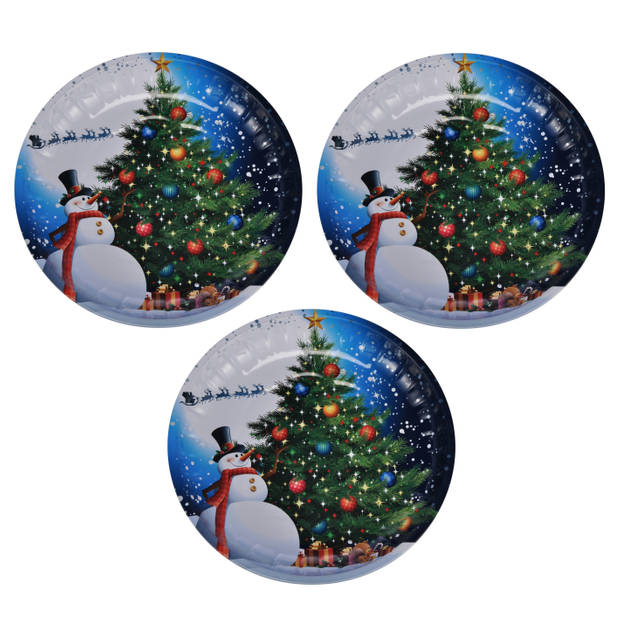 4x stuks kunststof kerst kinderbordjes/borden met sneeuwpop 26 cm - Bordjes