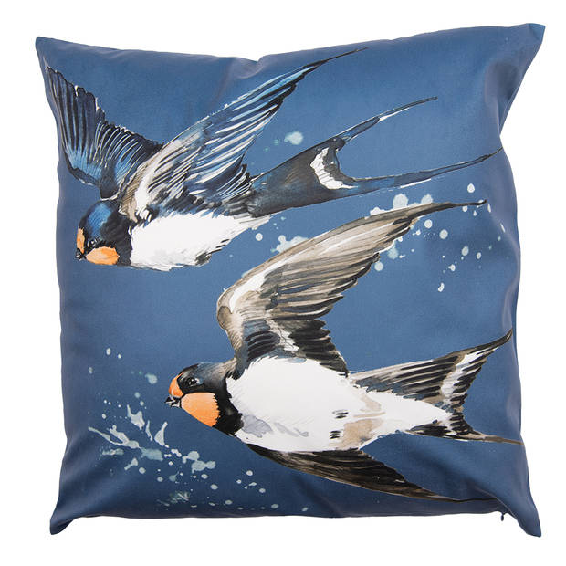 Clayre & Eef Kussenhoes 45x45 cm Blauw Wit Polyester Vogels Sierkussenhoes Blauw Sierkussenhoes