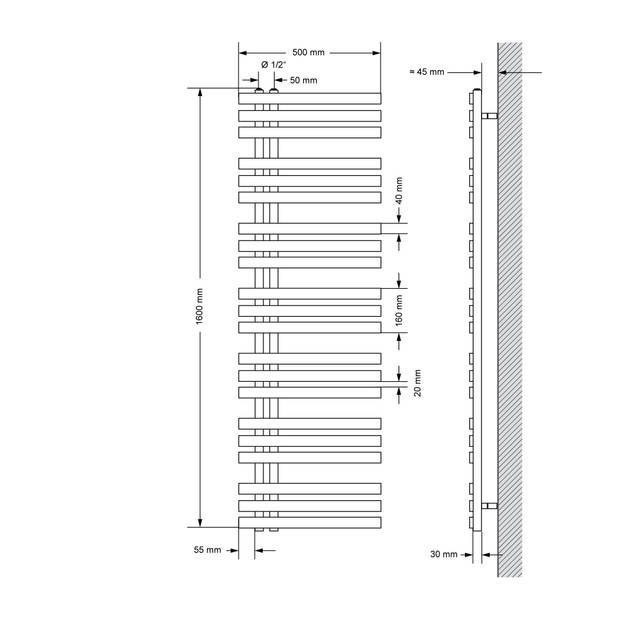 Iron EM Design Badkamer Radiator 500 x 1600 mm Chroom