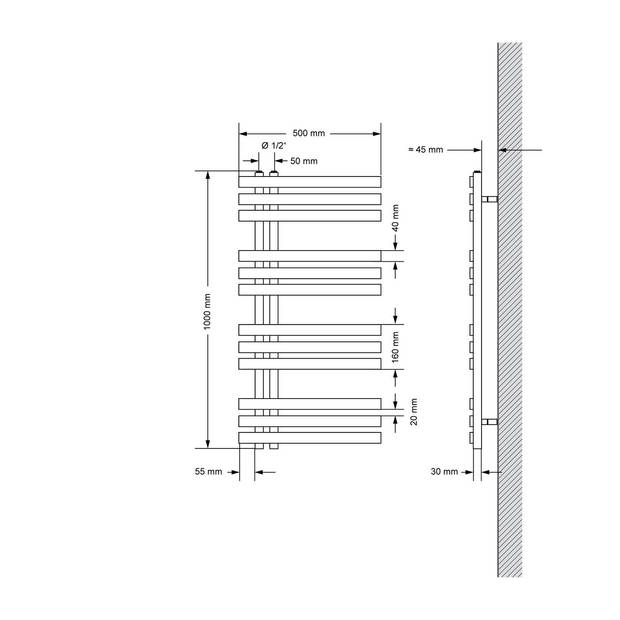 Iron EM Design Badkamerradiator 500x1000 mm Wit