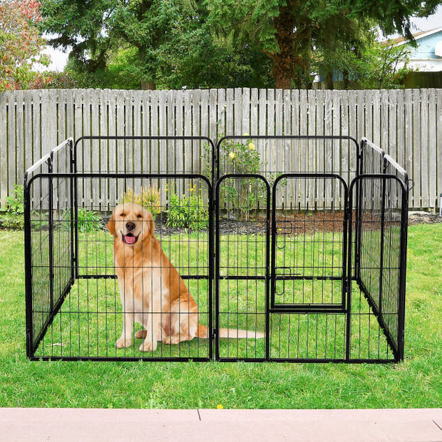 Hondenren XL - Puppyren - Hondenkennel - 8 Kennelpanelen - Staal - 80 cm hoog - 640 cm omtrek - Uitbreidbaar