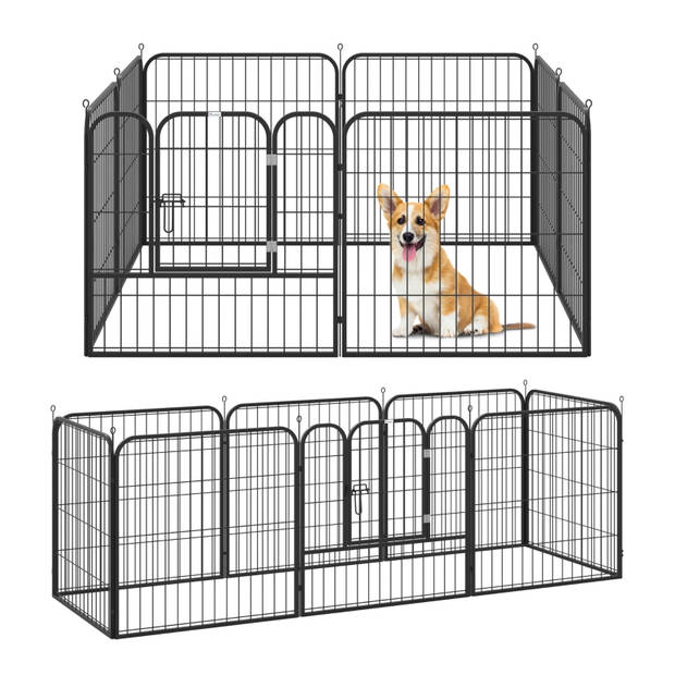 Hondenren XL - Puppyren - Hondenkennel - 8 Kennelpanelen - Staal - 80 cm hoog - 640 cm omtrek - Uitbreidbaar