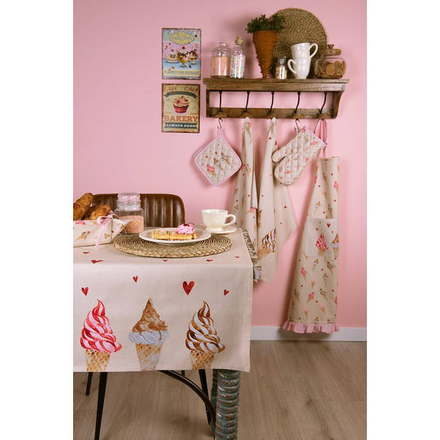 Clayre & Eef Kind Ovenwant 12x21 cm Beige Roze Katoen Ijsjes Ovenhandschoen Beige Ovenhandschoen