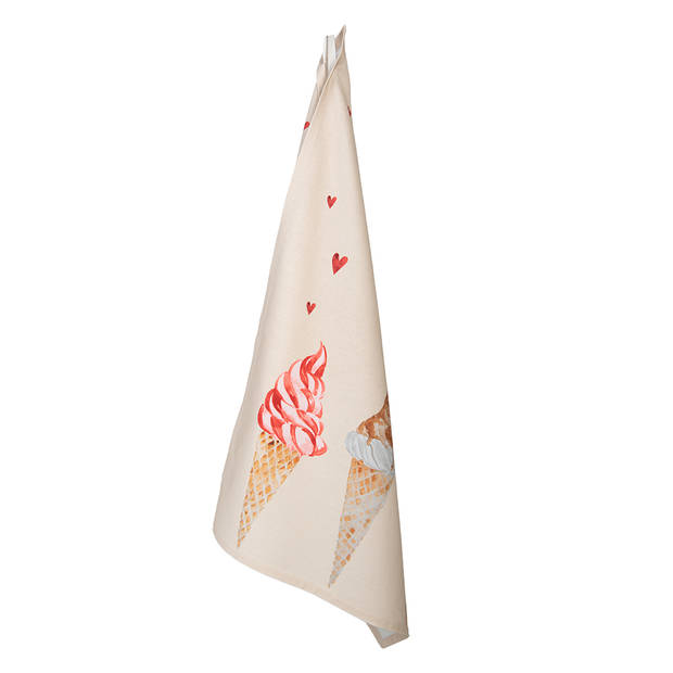 Clayre & Eef Theedoek 50x70 cm Beige Roze Katoen Rechthoek Ijsjes Keukenhanddoek Beige Keukenhanddoek