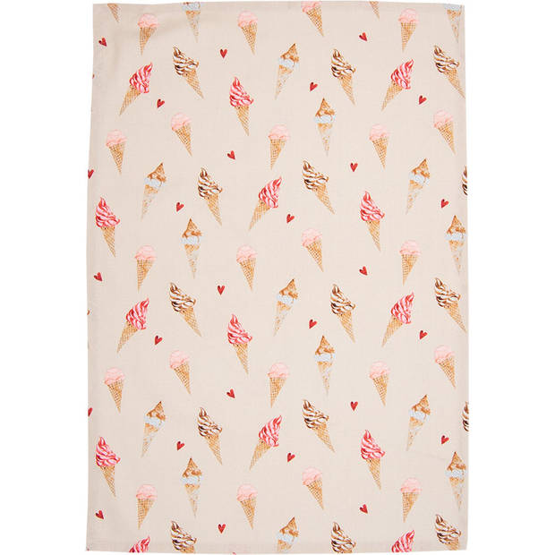 Clayre & Eef Theedoek 50x70 cm Beige Roze Katoen Rechthoek Ijsjes Keukenhanddoek Beige Keukenhanddoek