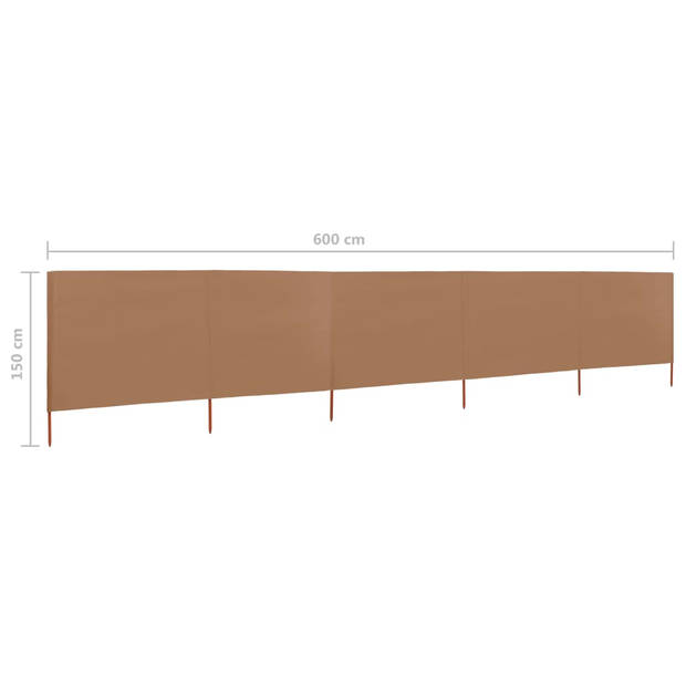 vidaXL Windscherm 5-panelen 600x120 cm stof taupe