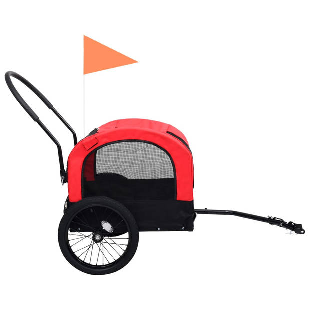 vidaXL Fietstrailer en kinderwagen 2-in-1 rood en zwart