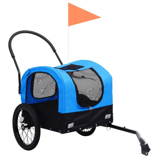 vidaXL Fietstrailer en hondenwagen 2-in-1 blauw en zwart