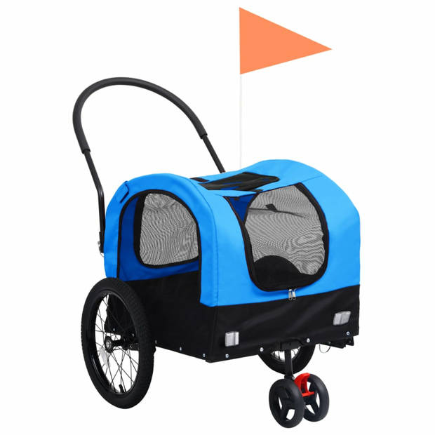 vidaXL Fietstrailer en hondenwagen 2-in-1 blauw en zwart