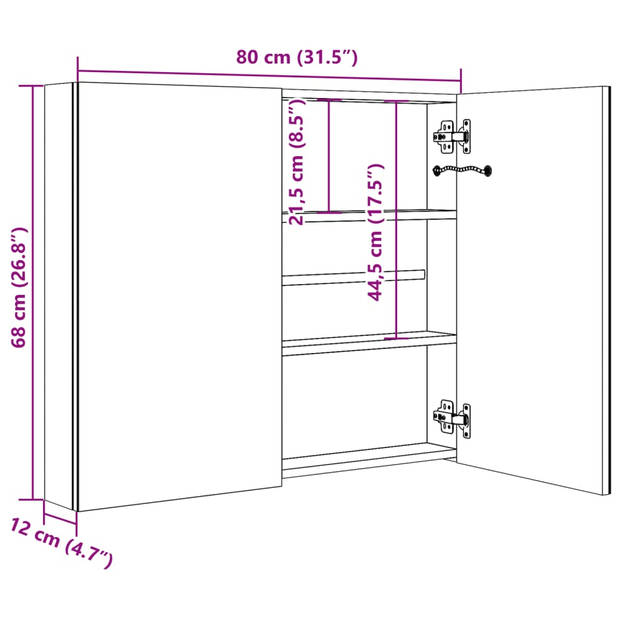 vidaXL Badkamerkast met spiegel en LED 80x12x68 cm grijs