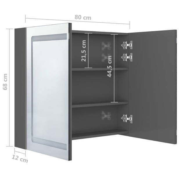 vidaXL Badkamerkast met spiegel en LED 80x12x68 cm glanzend grijs