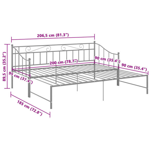 vidaXL Slaapbankframe uittrekbaar metaal grijs 90x200 cm