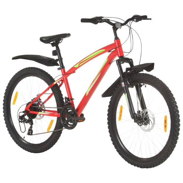 The Living Store Mountainbike - 26 inch - rood - stalen frame - verende voorvork - aluminium velgen - 21 versnellingen