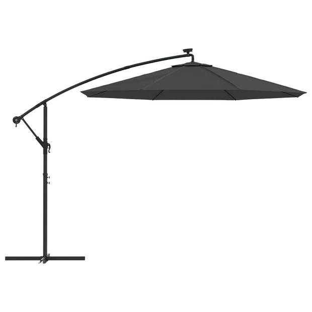 The Living Store Hangende Parasol LED Verlichting - Antraciet - 300 x 254 cm - UV-beschermend - Solar aangedreven