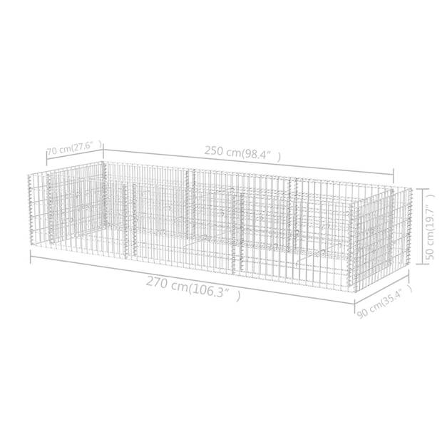 The Living Store Gabion Verhoogde Plantenbak - 270 x 90 x 50 cm - Gegalvaniseerd Staal