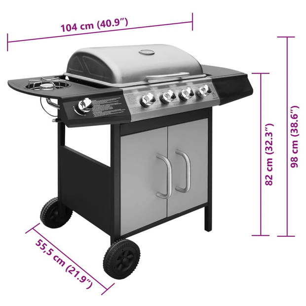 vidaXL Gasbarbecue 4+1 kookzone zwart en zilver