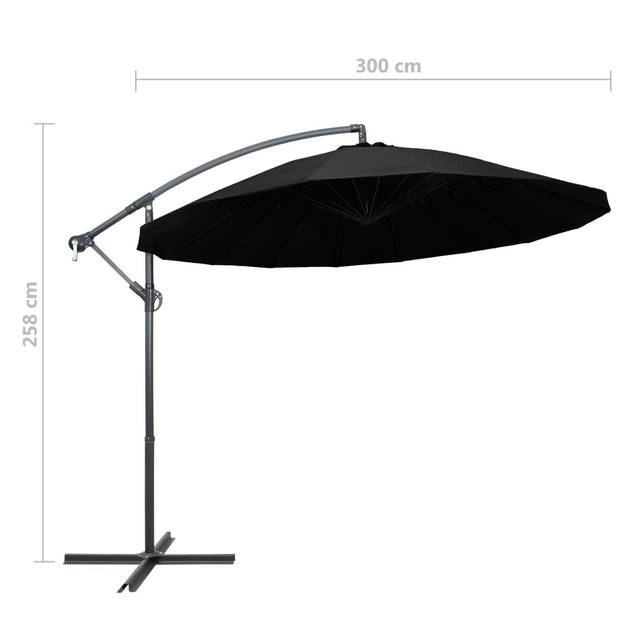 vidaXL Zweefparasol met aluminium paal 3 m zwart