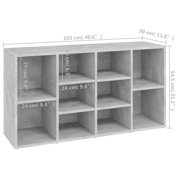 The Living Store Garderobebank Betongrijs 103x30x54.5 cm - 10 vakken