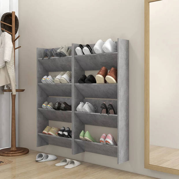 The Living Store Schoenenkast Muurbevestiging - Betongrijs - 60 x 18 x 60 cm - 2 schappen