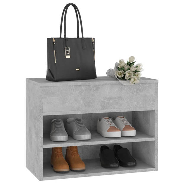 The Living Store Schoenenkast Concrete - 60 x 30 x 45 cm - Trendy opbergbank - Spaanplaat - Montage vereist