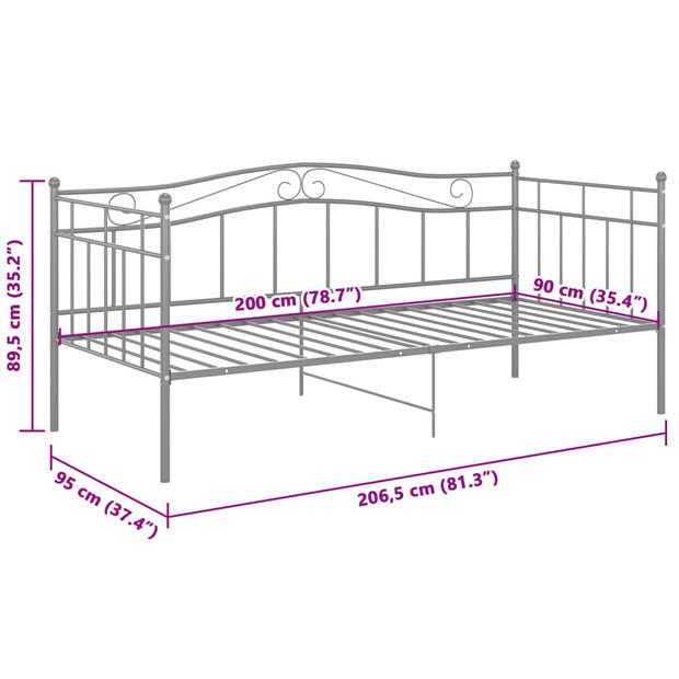 vidaXL Slaapbankframe metaal grijs 90x200 cm