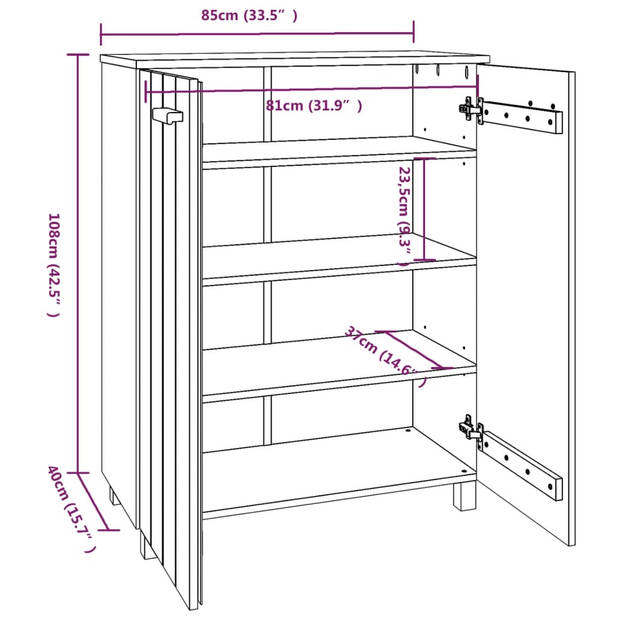 The Living Store HAMAR Schoenenkast - Donkergrijs - 85 x 40 x 108 cm - Massief grenenhout en MDF