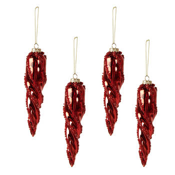 Clayre & Eef Kerstbal Set van 4 Ø 4 cm Rood Glas Kerstboomversiering Rood Kerstboomversiering