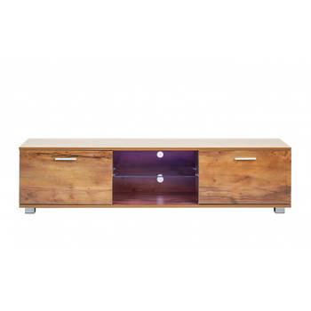 TV meubel - dressoir - led verlichting - 140 cm breed - bruin houtstructuur