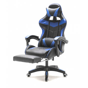 Gamestoel met voetsteun Cyclone tieners - bureaustoel - racing gaming stoel - blauw zwart