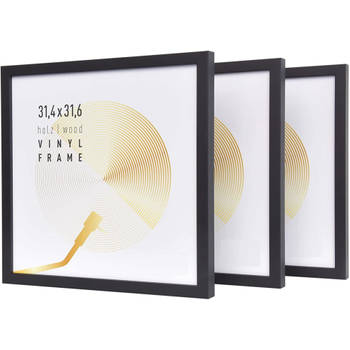 Vinyl lp platen wissellijst - frame lijst voor inlijsten LP vinyl elpee platen - hout - zwart - 3 stuks