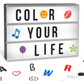 Gadgy Lightbox A4 met 4 achtergronden + 85 letters/symbolen + 40 emojis + 6 woorden + USB kabel – 30 x 22 x 6 cm -