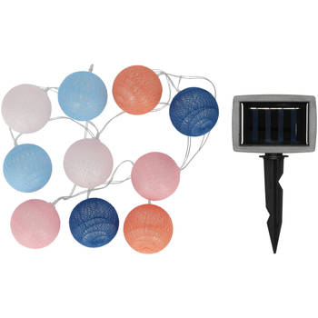 Blokker Solar partylights - 10 cottonballs - blauw/roze/terra