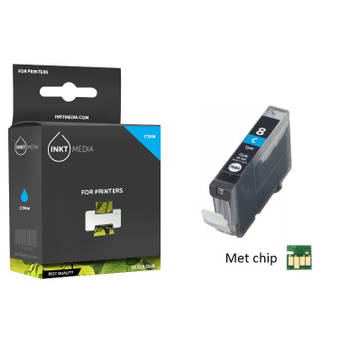 Inktmedia® - Inktcartridge - Geschikt Canon CLI-8C inktcartridge Cyaan MET CHIP - Cartridge met Inkt