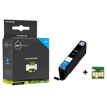 Inktmedia® - Inktcartridge - Geschikt Canon CLI-551C XL inktcartridge Cyaan MET CHIP - Cartridge met Inkt