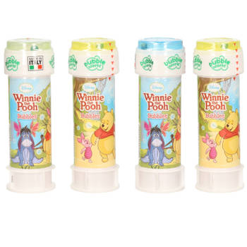 4x Winnie de Poeh bellenblaas flesjes met bal spelletje in dop 60 ml voor kinderen - Bellenblaas