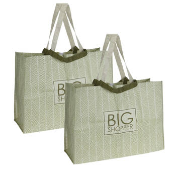 Set van 2x stuks extra grote boodschappen Shopper tas 70 x 48 cm groen - Boodschappentassen