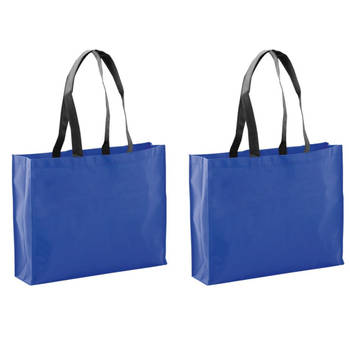 2x stuks draagtassen/schoudertassen/boodschappentassen in de kleur blauw 40 x 32 x 11 cm - Boodschappentassen