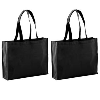 2x stuks draagtassen/schoudertassen/boodschappentassen in de kleur zwart 40 x 32 x 11 cm - Boodschappentassen