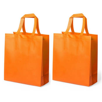 2x stuks draagtassen/schoudertassen/boodschappentassen in de kleur oranje 35 x 40 x 15 cm - Boodschappentassen