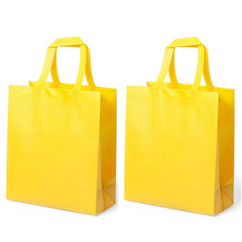 2x stuks draagtassen/schoudertassen/boodschappentassen in de kleur geel 35 x 40 x 15 cm - Boodschappentassen
