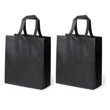 2x stuks draagtassen/schoudertassen/boodschappentassen in de kleur zwart 35 x 40 x 15 cm - Boodschappentassen