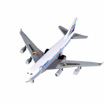 Wit/blauw speelgoed vliegtuig met pull-back functie 14 cm - Speelgoed vliegtuigen