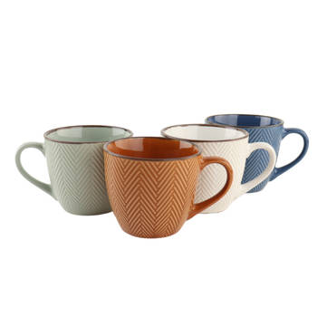 OTIX Koffiekopjes - met Oor - Koffietassen - Set van 4 - Verschillende kleuren - Aardewerk - 250 ml - HEATHER