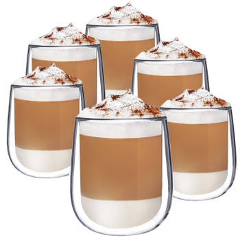 Luxe Dubbelwandige Koffieglazen - Theeglazen - Cappuccino Glazen - Theeglazen Dubbelwandig - 250ml set van 6