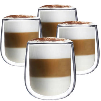 Luxe Latte Macchiato Glazen Dubbelwandig - Cappuccinoglazen - Theeglas - 350 ML - Set Van 4