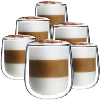 Luxe Latte Macchiato Glazen Dubbelwandig - Cappuccinoglazen - Theeglas - 350 ML - Set Van 6