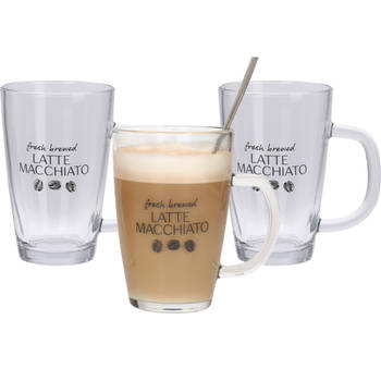 Set van 4x latte Macchiato glazen inclusief lepels 300 ml - Koffie- en theeglazen