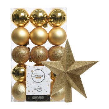 30x stuks kunststof kerstballen 6 cm inclusief ster piek goud - Kerstbal