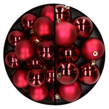 28x stuks kunststof kerstballen donkerrood 4 en 6 cm - Kerstbal